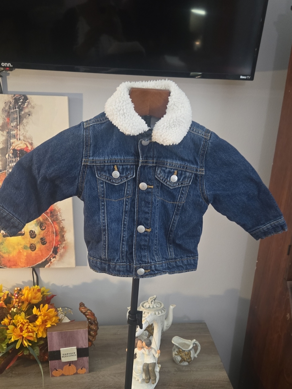 Old Navy Blue Denim Jacket with White Sherpa Collar